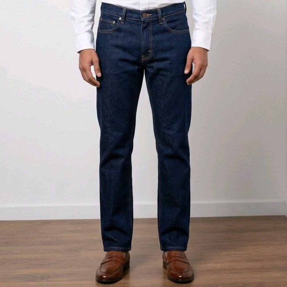 Lee Mens Regular Fit Straight Leg Jeans Indigo Blue Dark Wash 33x30 Classic
